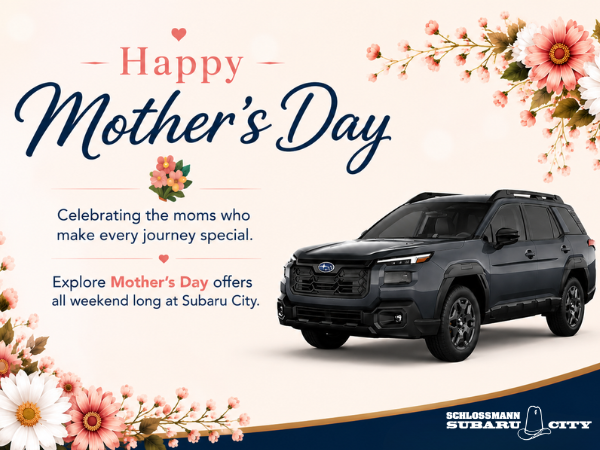 Subaru City Mother’s Day banner with gray Subaru Outback